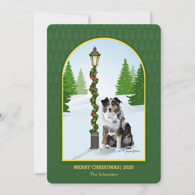 Lámpara de poste de Navidad con perro gris Aussie (Anverso)