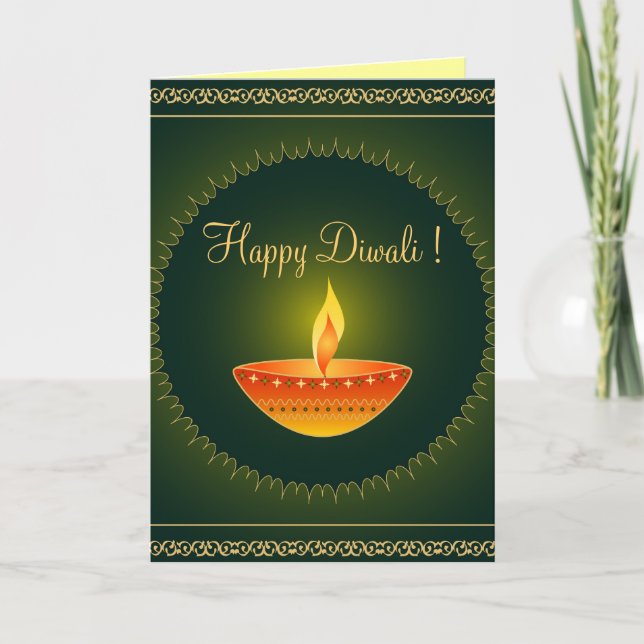 Lámpara en verde - tarjeta de Diwali (Anverso)