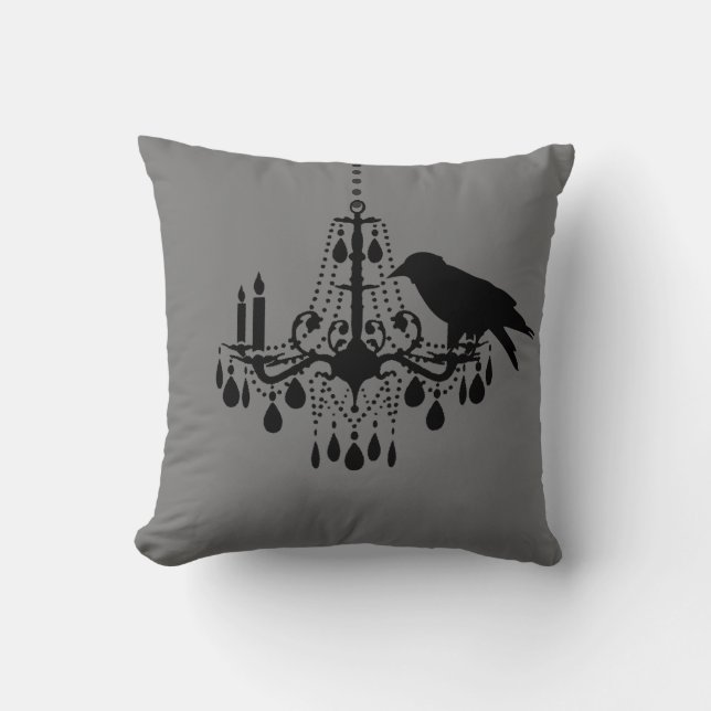 Lámpara gris de Halloween y almohada de raven (Anverso)