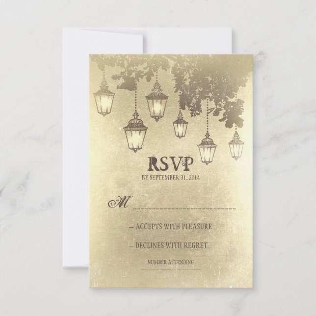 Lámparas colgantes vintage TARJETAS RSVP DE BODA (Anverso)