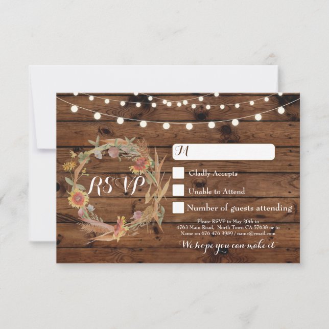 Lámparas de respuesta de madera de Boda RSVP otoño (Anverso)