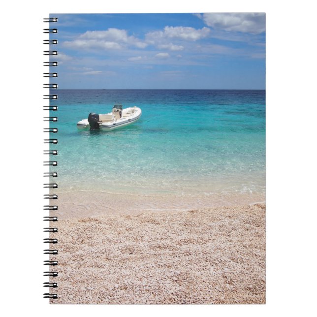 Lancha de carreras en el cuaderno azul del mar (Frente)