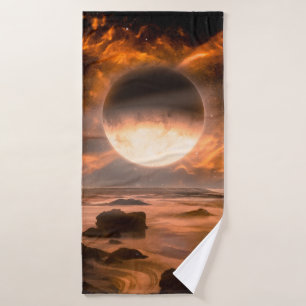Landscape in fantasy alien planet with flaming moo