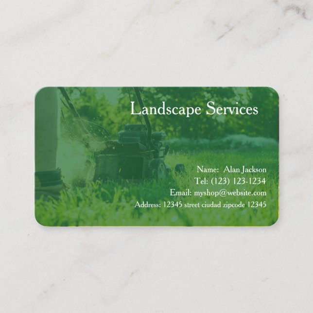 Landscape Services Tarjeta de negocios editable (Anverso)