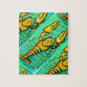 langosta marina sobre el rompecabezas verde