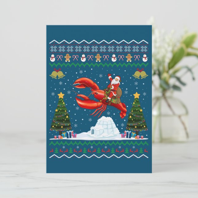 Langosta Regalo Feo de Navidad Santa Montando Lang (Anverso de pie)