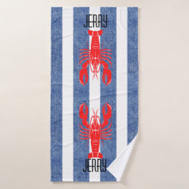 Langosta roja en franjas de denim blanco azul