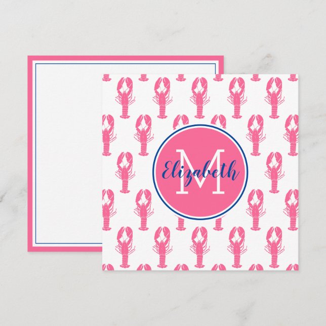 Langostas rosadas preppy sobre fondo blanco con mo (Anverso / Reverso)