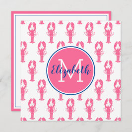 Langostas rosadas preppy sobre fondo blanco con mo