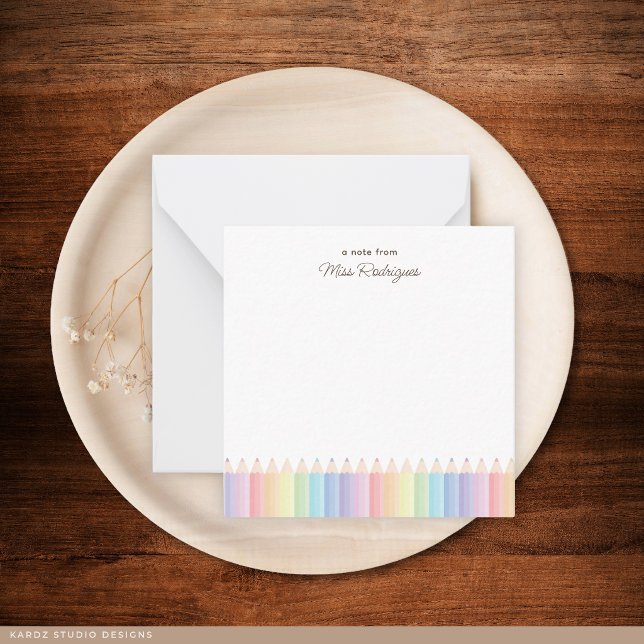 Lápices de Arcoíris Tarjeta de Nota Personalizada  (Note card shown in 2.5 x 2.5 inches. Add name, choose size, paper, and corner style.)