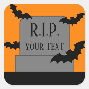 Lápida de Halloween con pegatinas de murciélagos n