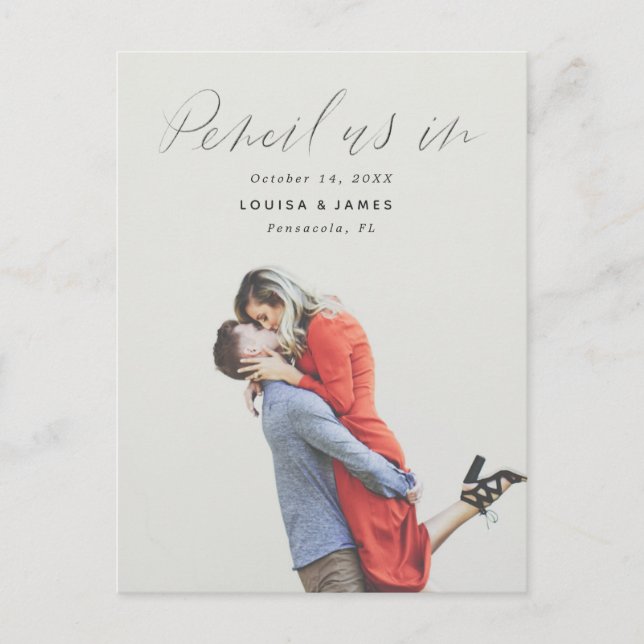 Lápiz con tarjeta postal Save the Date (Anverso)
