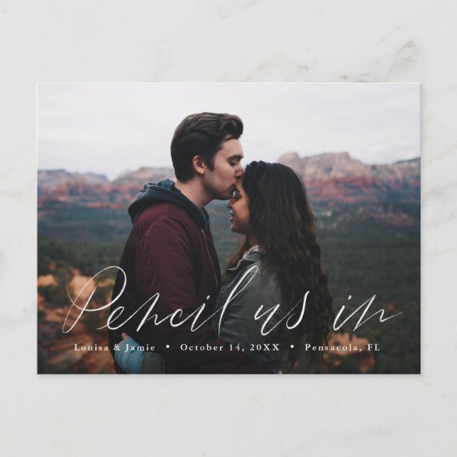 Lápiz con tarjeta postal Save the Date (Anverso)