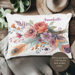Lápiz de coral y flores Acento de almohada