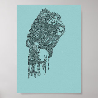 Lápiz de león y cordero Arte Poster clásico