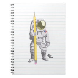 Lápiz del astronauta y cuaderno del papel