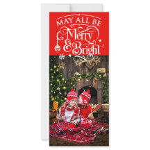 Larga tarjeta fotográfica de Navidad Tema rojo