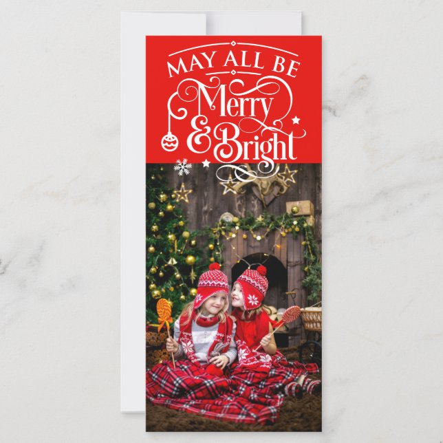 Larga tarjeta fotográfica de Navidad Tema rojo (Anverso)