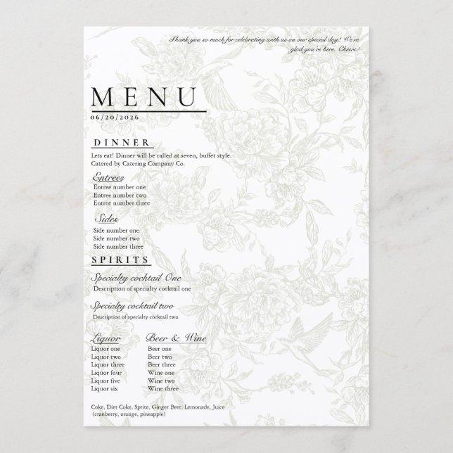 Large Floral Wedding Menu (Anverso)