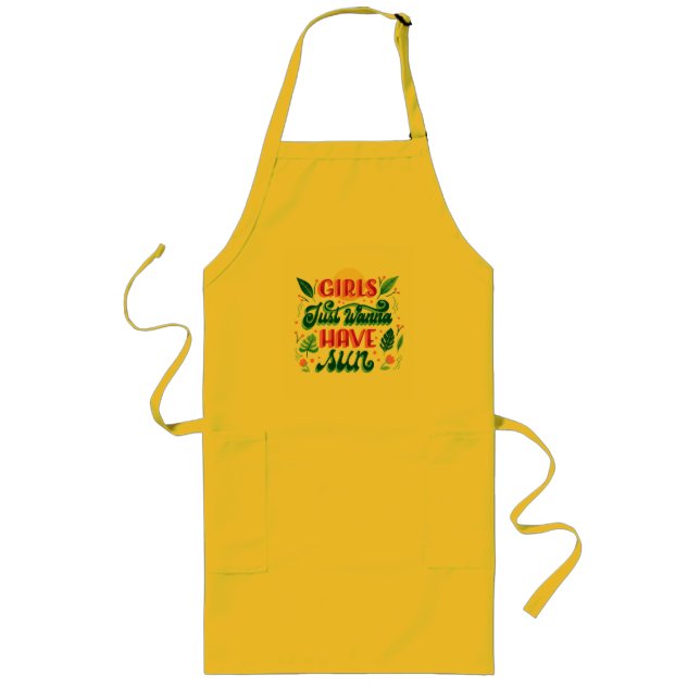 Largo Delantal amarillo brillante con un diseño alegre (Frente)