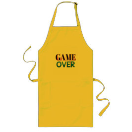 Largo Delantal amarillo con "GAME OVER" impreso en la pa