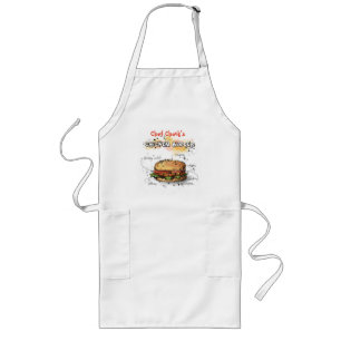 Largo Delantal de asado personalizado con arte de polloh