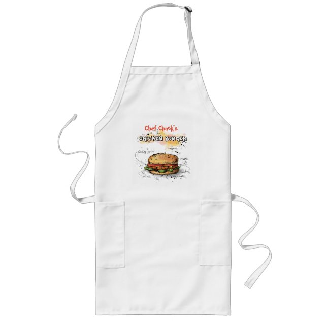 Largo Delantal de asado personalizado con arte de polloh (Frente)