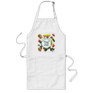 Largo Delantal de cocina con bolsillos y estampado de ve