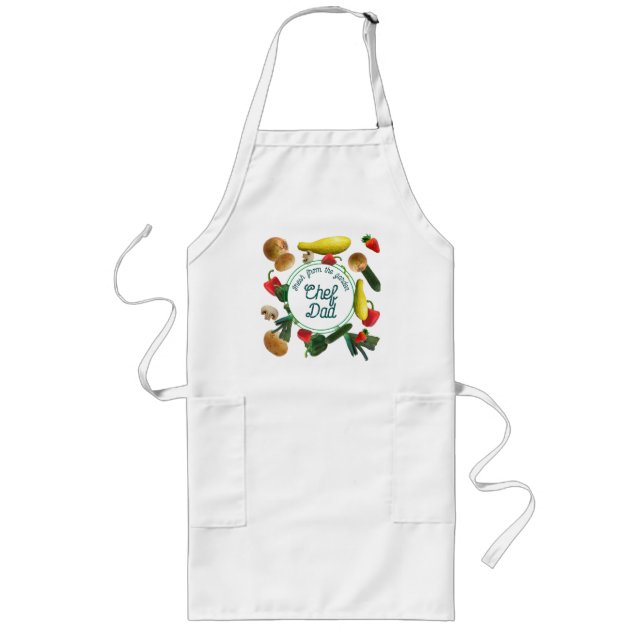 Largo Delantal de cocina con bolsillos y estampado de ve (Frente)