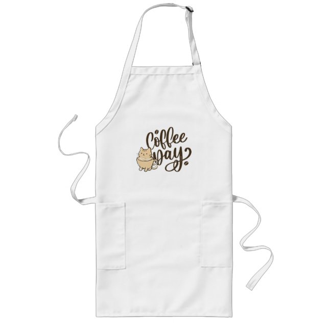Largo Delantal de Cocina Gato Adorable Café (Frente)