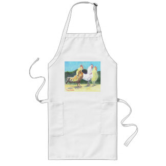 Largo Delantal de la cocina con una pintura de pollos en