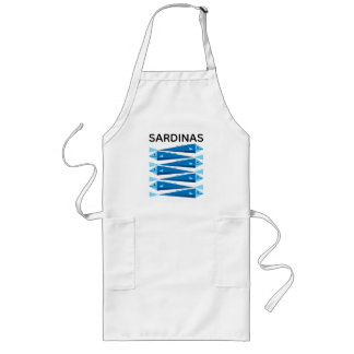 Largo Delantal de sardinas pescado azul y blanco