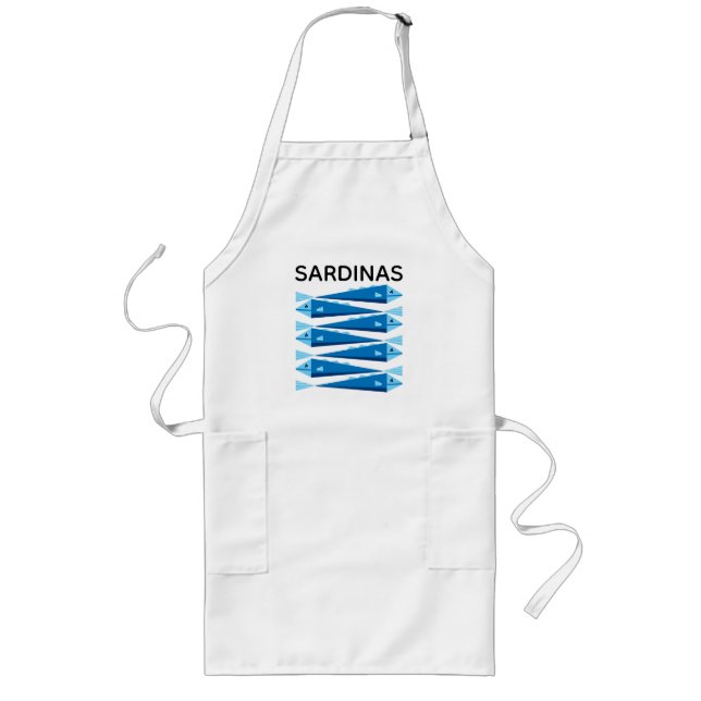 Largo Delantal de sardinas pescado azul y blanco (Frente)