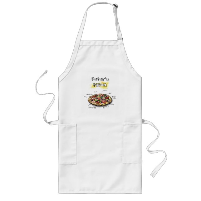 Largo Delantal Personalizado para Asar con Arte de Pizza (Frente)