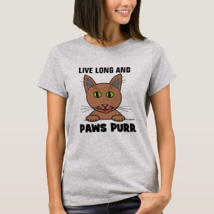Largo en vivo y divertida camiseta de gato de PAWS