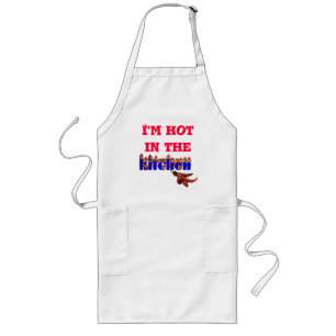 Largo Soy caliente en el delantal de la cocina