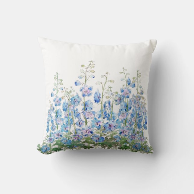 larkspur azul y púrpura acuarela almohada de lanza (Anverso)