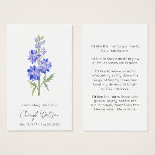Larkspur Tarjeta de Oración Simple Memorial