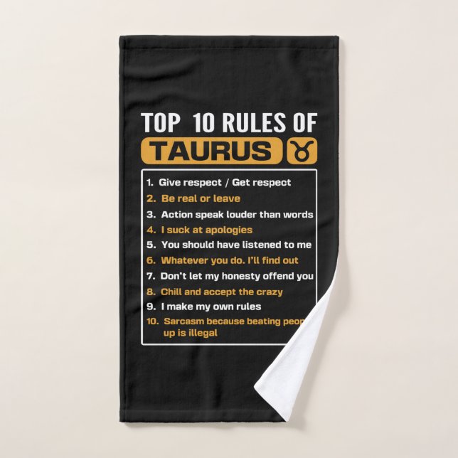 Las 10 reglas más importantes de Taurus, Taurus Tr (Toalla de mano)