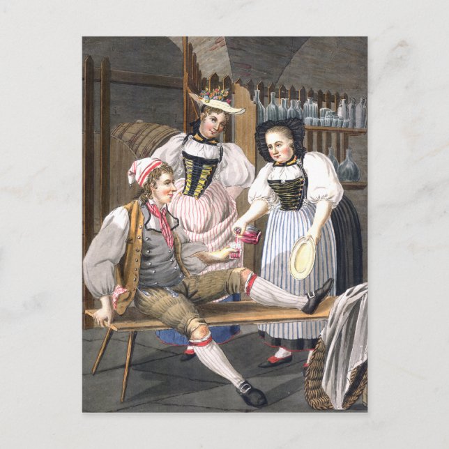 Las amantes del vino de la postal de Berna (Anverso)