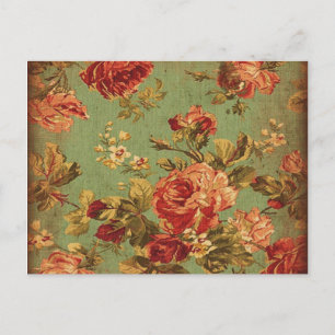Las antiguas rosas rosadas en la postal verde