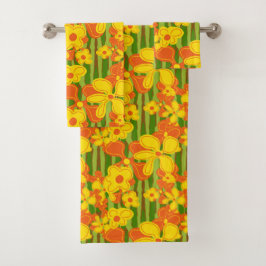 Las audaces flores amarillas Naranja retro de los 