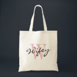 Las bolsas de asas coralinas de la luna de miel<br><div class="desc">Las bolsas de asas rosadas de la luna de miel del monograma del carbón WIFEY. Totebag con clase del presupuesto con tipografía elegante de la caligrafía. Accesorio lindo de la boda para la nueva esposa, la novia a ser, las mujeres y apenas los chicas casados etc. del recién casado. Puede...</div>