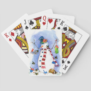 Las cartas de jugar del muñeco de nieve más feliz