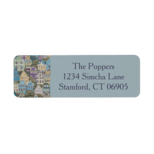 Las casas en las etiquetas de la dirección de reto