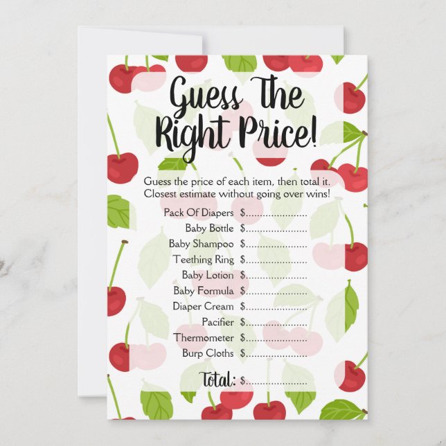 Las cerezas Adivinan El Juego De Baby Shower De Pr (Anverso)
