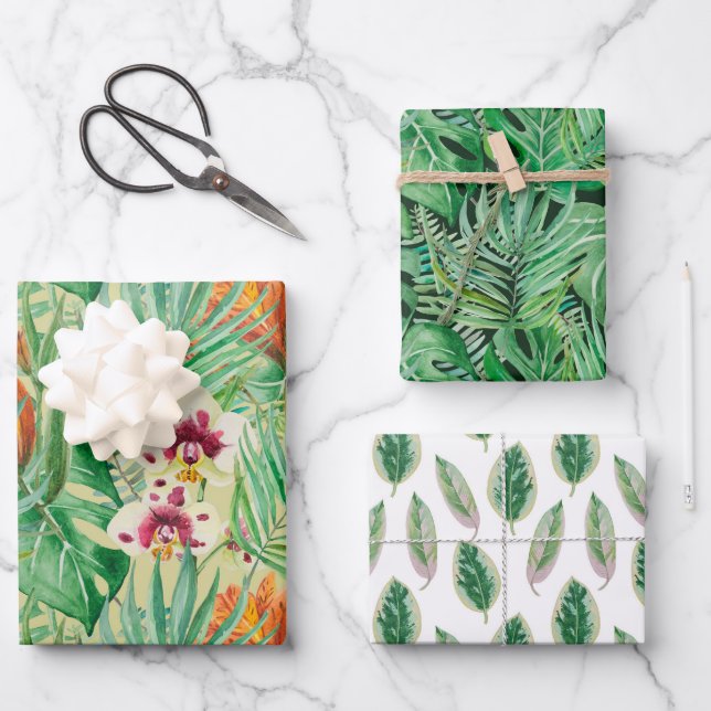 Las enormes hojas de palmeras y de monstera (Anverso)