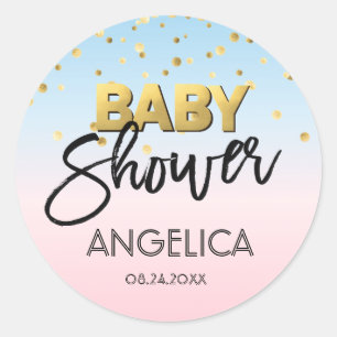 Las etiquetas Baby Shower Blue Pink Gold revelan g