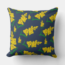 Las flores amarillas en el Cojín decorativo azul d