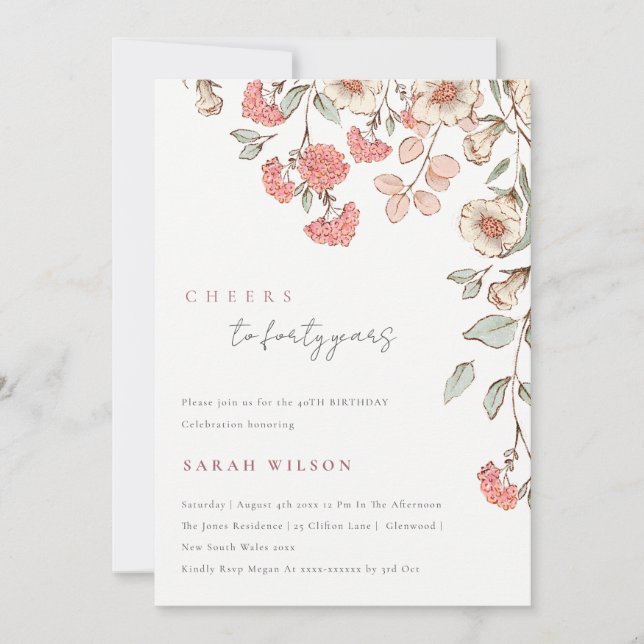 Las Flores Rosadas Vieron Cualquier Invitación De  (Anverso)